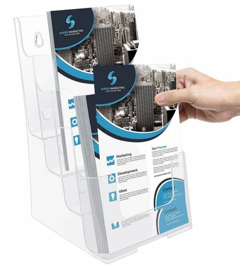 Le porte brochure A4 KONVE k-159 est un présentoir 4 compartiments pour documents A4